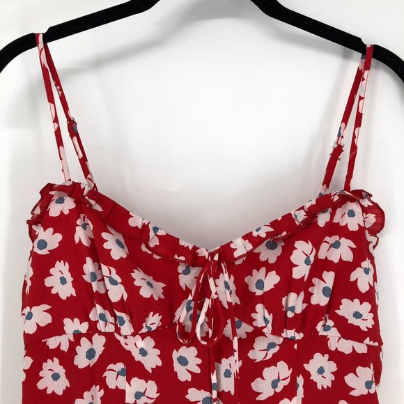 Rumor Red white floral print Spaghetti strap  mini dress ruffle hem. - Picture 3 of 14